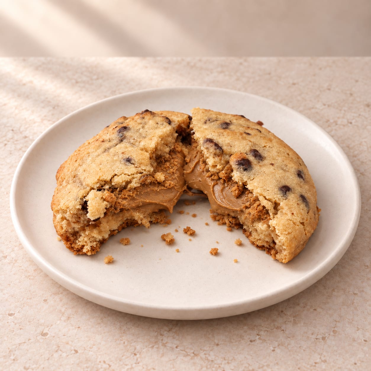Presentación de cookie abierta con crema de galleta caramelizada